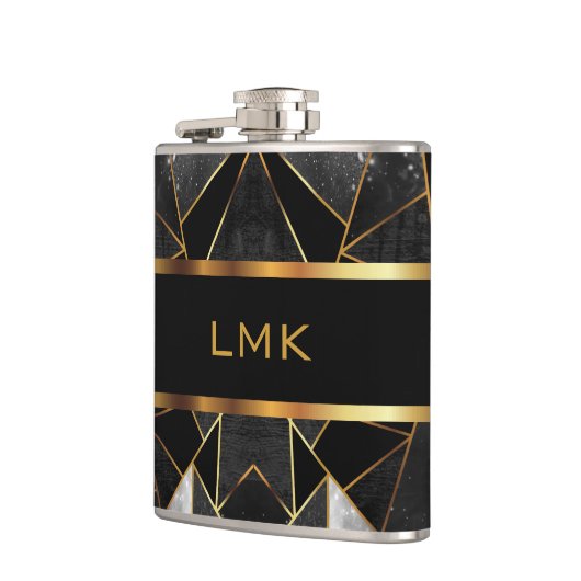 Abstracte zwarte en goudontwerpkolf van de klasse heupfles (Links)