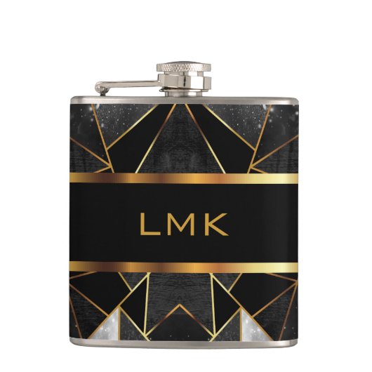 Abstracte zwarte en goudontwerpkolf van de klasse heupfles (Voorkant)