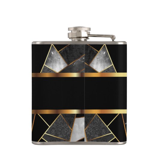 Abstracte zwarte en goudontwerpkolf van de klasse heupfles (Achterkant)