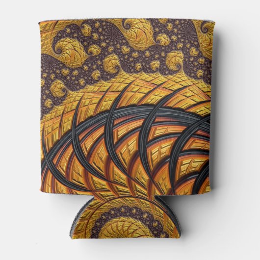 Abstracte zwarte en goudspiraalfractie blikjeskoeler (Voorkant)