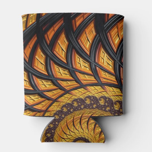 Abstracte zwarte en goudspiraalfractie blikjeskoeler (Achterkant)