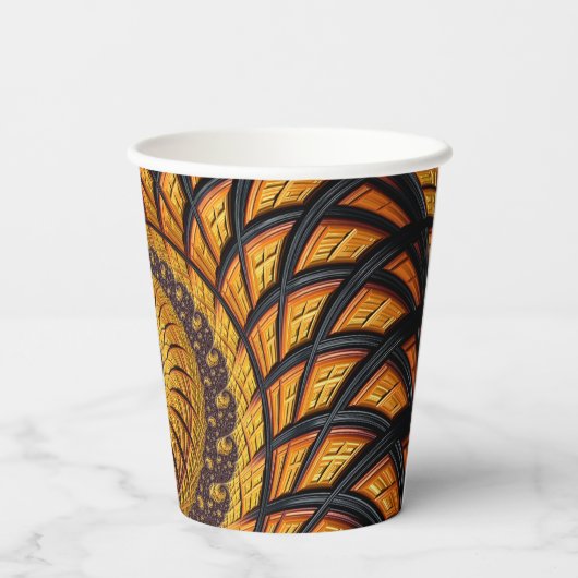 Abstracte zwarte en goudspiraalfractie papieren bekers (Achterkant)