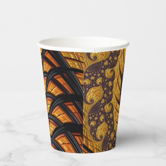 Abstracte zwarte en goudspiraalfractie papieren bekers (Rechts)