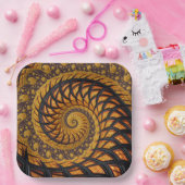 Abstracte zwarte en goudspiraalfractie papieren bordje (Feest)