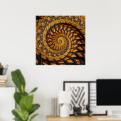 Abstracte zwarte en goudspiraalfractie poster (Thuiskantoor)