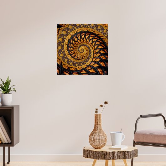 Abstracte zwarte en goudspiraalfractie poster (Woonkamer 3)
