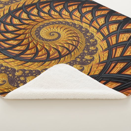 Abstracte zwarte en goudspiraalfractie sherpa deken (3/4)