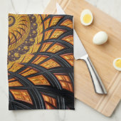Abstracte zwarte en goudspiraalfractie theedoek (Quarter Fold)