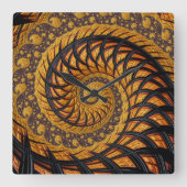 Abstracte zwarte en goudspiraalfractie vierkante klok (Voorkant)