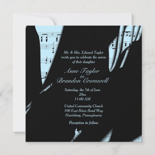 Abstracte zwarte en powder blauwe muziek kaart (Voorkant)