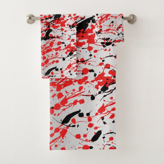 Abstracte zwarte en rode plash en drip bad handdoek (Insitu)