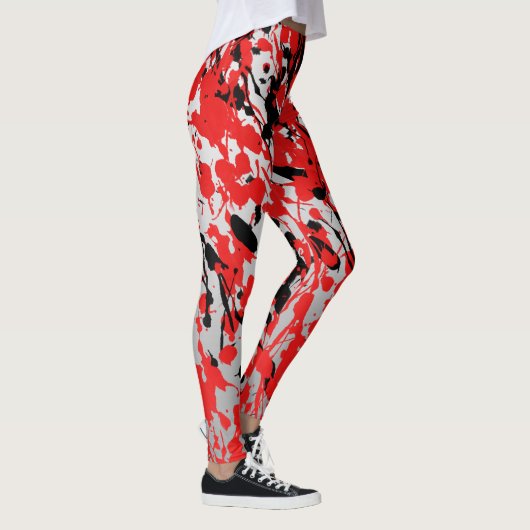 Abstracte zwarte en rode plash en drip leggings (Rechts)
