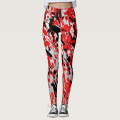Abstracte zwarte en rode plash en drip leggings (Voorkant)