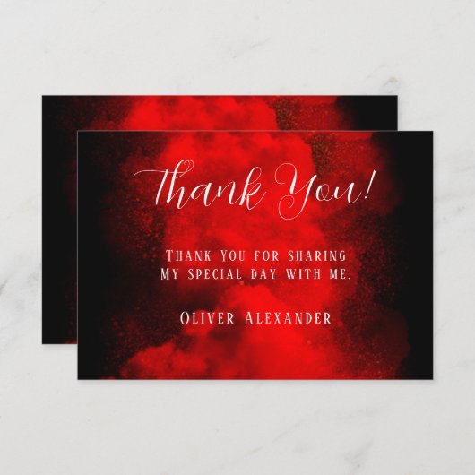 Abstracte zwarte en rode rokerrok op maat bedankkaart (Voorkant / Achterkant)