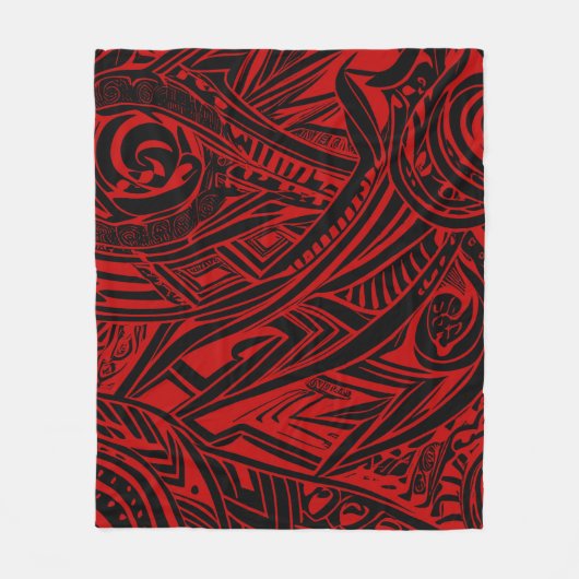 Abstracte zwarte en rode tribale fleece deken (Voorkant)