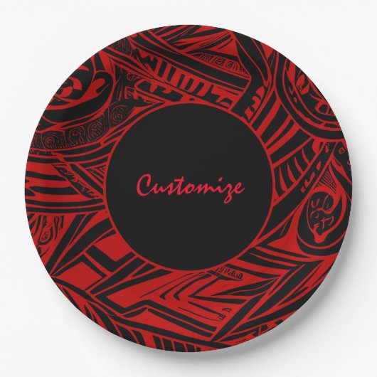 Abstracte zwarte en rode tribale papieren bordje (Voorkant)