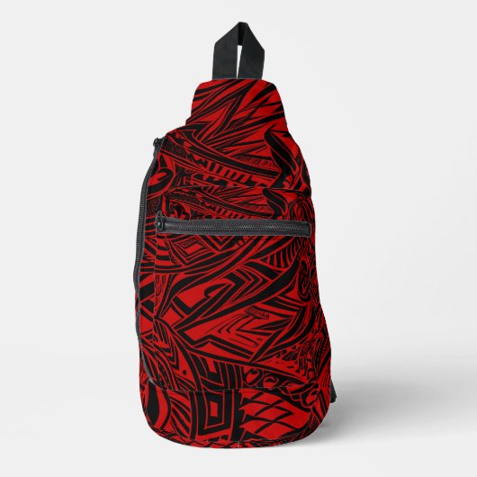 Abstracte zwarte en rode tribale sling bag (Voorkant)