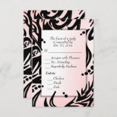 Abstracte zwarte en roze stam met Menu RSVP (Voorkant / Achterkant)