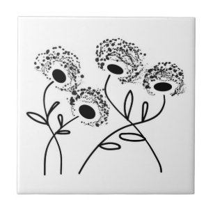 abstracte zwarte en witte bloemen tegeltje