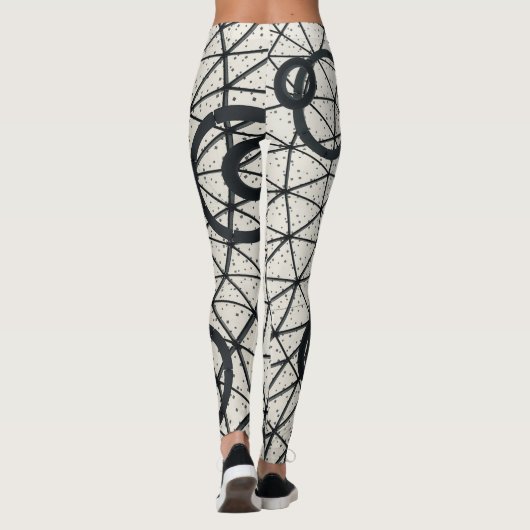 Abstracte zwarte en witte cirkels leggings (Achterkant)