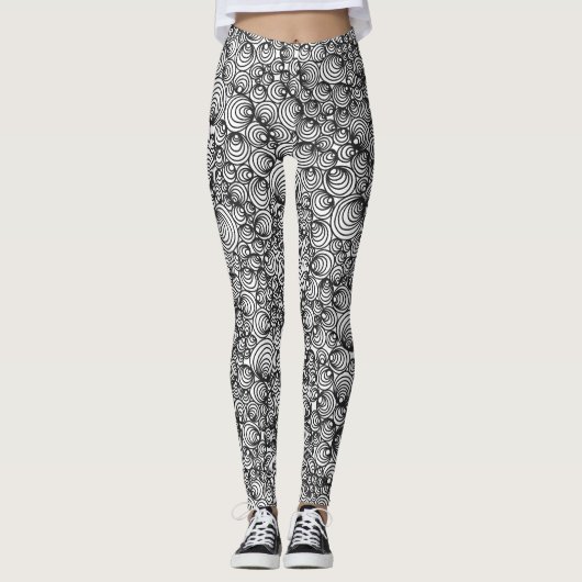 Abstracte zwarte en witte cirkels leggings (Voorkant)