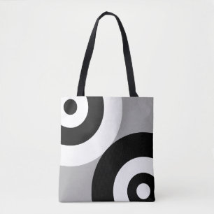Abstracte zwarte en witte cirkels op grijze Canvas Tote Bag