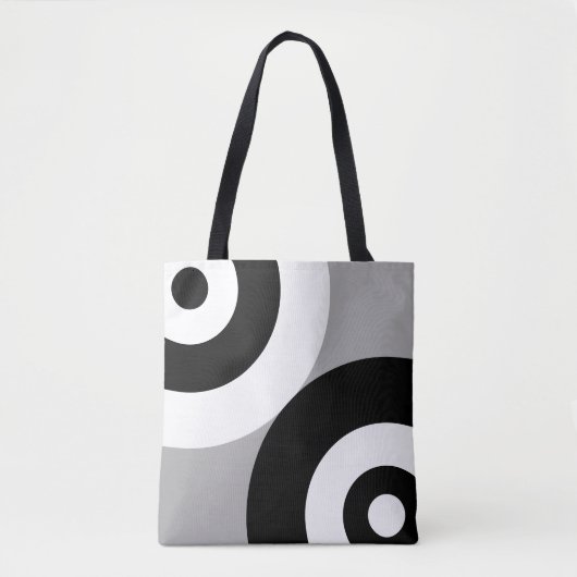 Abstracte zwarte en witte cirkels op grijze Canvas Tote Bag (Voorkant)