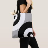 Abstracte zwarte en witte cirkels op grijze Canvas Tote Bag (Dichtbij)