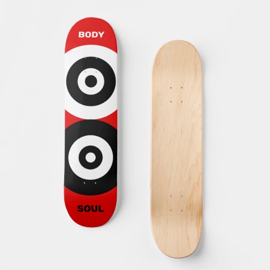 Abstracte zwarte en witte cirkels op rood persoonlijk skateboard (Voorkant)
