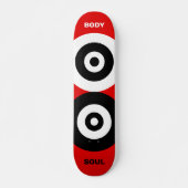 Abstracte zwarte en witte cirkels op rood persoonlijk skateboard (Voorkant)
