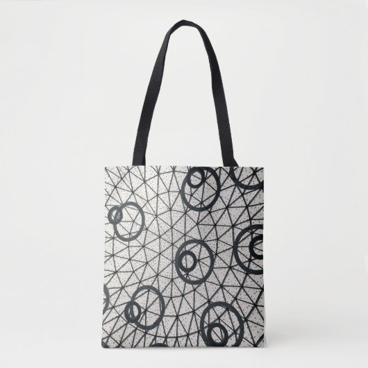 Abstracte zwarte en witte cirkels tote bag (Voorkant)