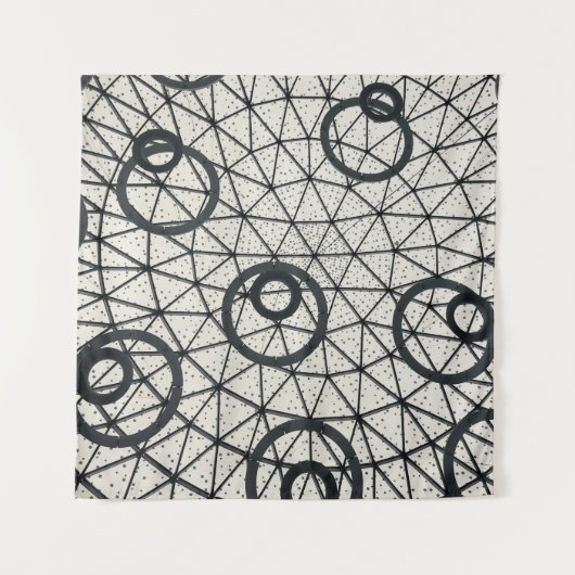 Abstracte zwarte en witte cirkels wandkleed (Voorkant (horizontaal))