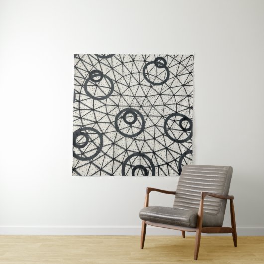 Abstracte zwarte en witte cirkels wandkleed (In Situ (horizontaal))