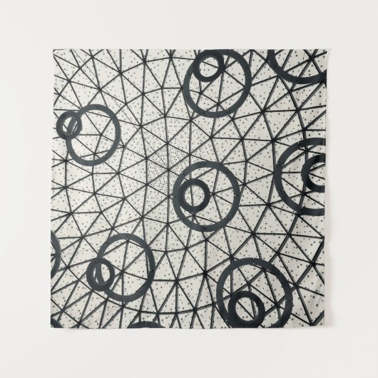 Abstracte zwarte en witte cirkels wandkleed (Voorkant)