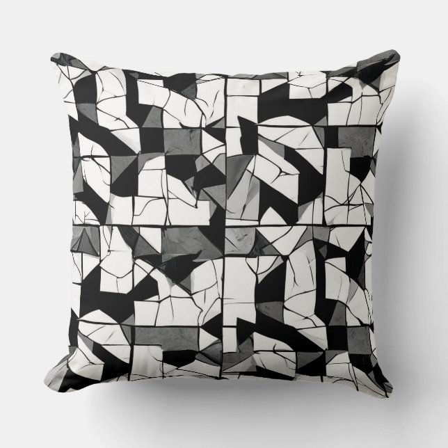 Abstracte zwarte en witte geometrische vormen kussen (Voorkant)