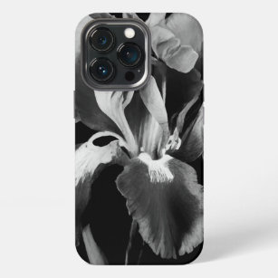 Abstracte zwarte en witte iris bloei iPhone 13 pro hoesje