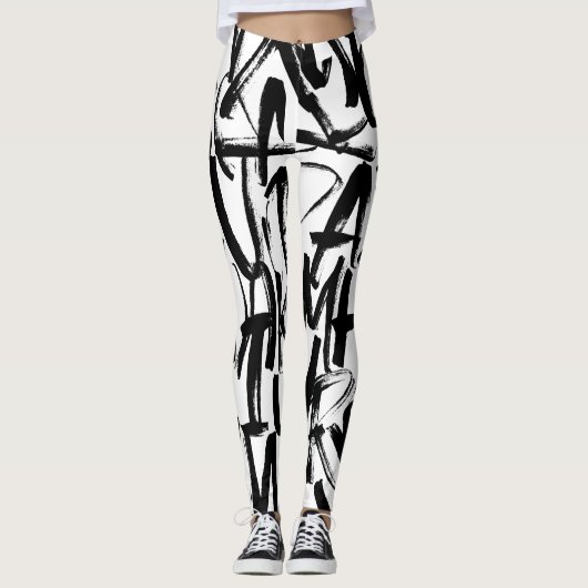 Abstracte zwarte en witte Leggings (Voorkant)