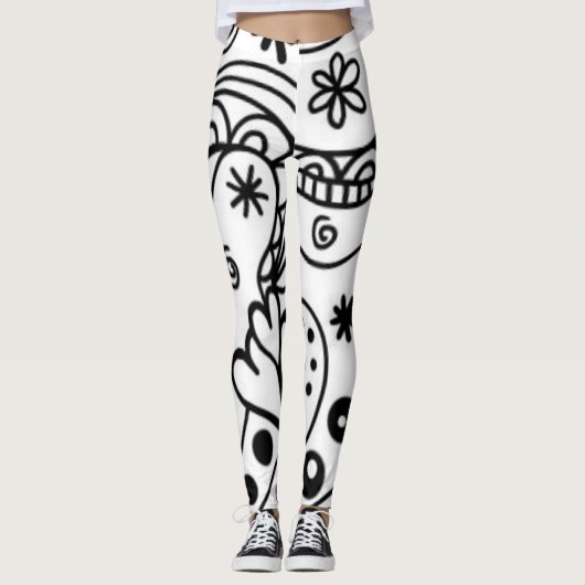 Abstracte zwarte en witte Leggings (Voorkant)