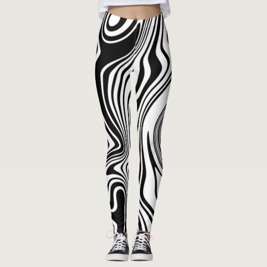 Abstracte zwarte en witte lijnen 7 leggings (Voorkant)