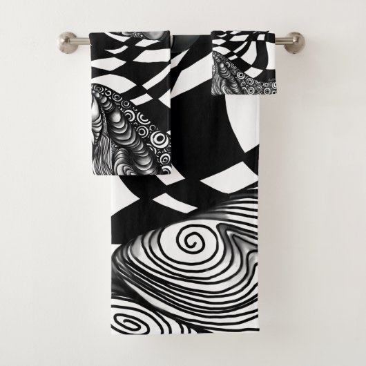 Abstracte zwarte en witte lijnhoek bad handdoek (Insitu)