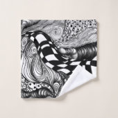 Abstracte zwarte en witte lijnhoek bad handdoek (Wasdoekje)