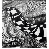 Abstracte zwarte en witte lijnhoek douchegordijn (Voorkant)