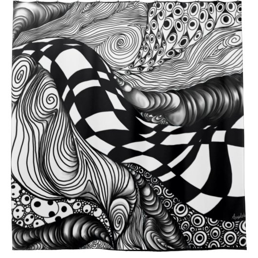 Abstracte zwarte en witte lijnhoek douchegordijn (Voorkant)