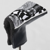 Abstracte zwarte en witte lijnhoek golfheadcover (3/4 voorkant)