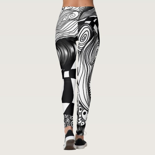 Abstracte zwarte en witte lijnhoek leggings (Achterkant)