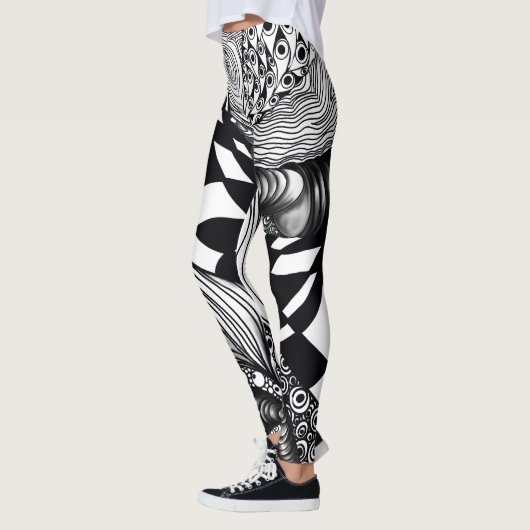 Abstracte zwarte en witte lijnhoek leggings (Links)