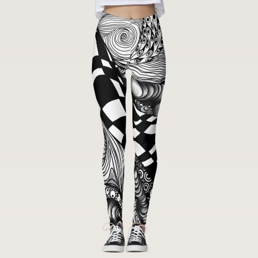 Abstracte zwarte en witte lijnhoek leggings (Voorkant)