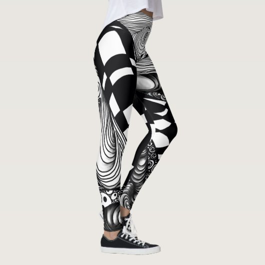 Abstracte zwarte en witte lijnhoek leggings (Rechts)