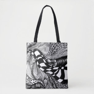 Abstracte zwarte en witte lijnhoek tote bag