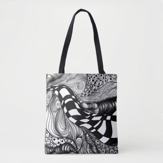 Abstracte zwarte en witte lijnhoek tote bag (Voorkant)